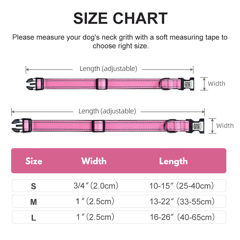 Smart ID Hundhalsband med Inbyggd QR - Rose Red