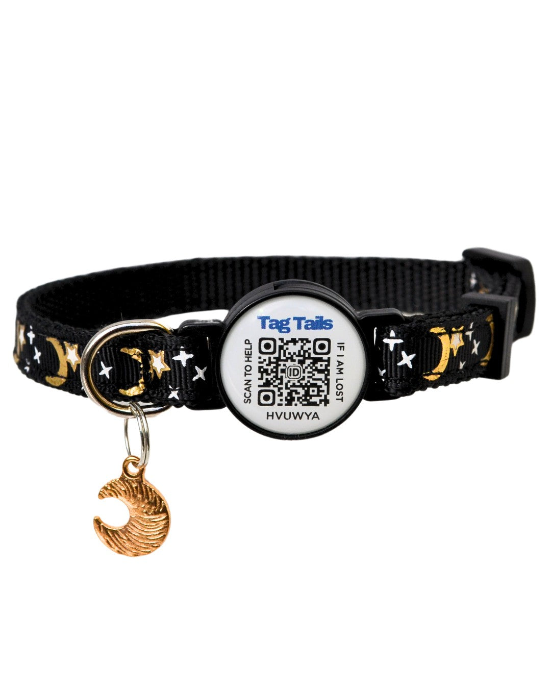 Luna Svart Reflex - Katt Halsband med Inbyggd QR